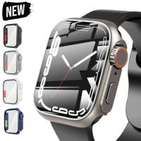 Upgrade Case for Apple Watch Series 44mm 45mm 40 41mm Screen Protector Hard PC Case with Tempered Glass IWatch Series 5 6 Se 7 8