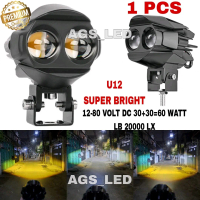 LAMPU SOROT U12 LED SUPER BRIGHT LASER LED MOTOR DAN MOBIL 12-80 VOLT DC 60WATT CAHAYA KUNING PUTIH/