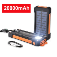 20000mAh Solar Power Bank Portable Solar Charger External Battery Pack for iPhone 14 Huawei Xiaomi Samsung Powerbank with Light