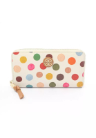 TORY BURCH Pre-loved TORY BURCH round zipper long wallet dot pattern PVC leather ivory multicolor