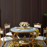 European classic table round luxury dining table natural marble dining table dining chair high-end furniture