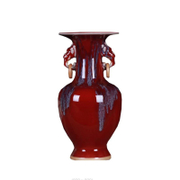 【JEN】仿古雙耳活環窯變陶瓷花瓶工藝品居家裝飾擺飾高30cm(附底座)