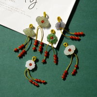 天然和田碧玉中國結蓮花吊墜 碧玉配件diy DIY手鏈項鏈耳墜萬能扣
