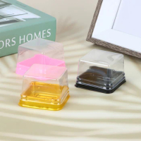 10/50Pcs Plastic Square Moon Cake Boxes Egg-Yolk Puff Container Golden Packing Box Square Blister Egg Yolk Pastry Box