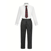 Kostum Cosplay Gomez Addams Set Tali leher Baju Perintis Berjalur Hitam Seluar Vest untuk Karnival H