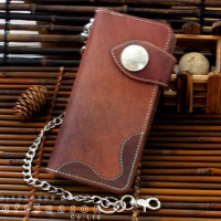 Mens LeatherCraft Biker Long Leather Wallet Card Holder With chain