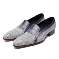 Mens Fashion Casual Shoe Unique Design Cotton Fabric Loafer Wedding Party Retro Dress Man Shoes High Quality Handmade Loafer
