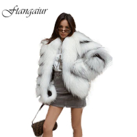 Ftangaiur Winter Imported marble Fox Fur Coat For Female Natural Fox Fur Coat Loss V-Neck Women's Medium Fox Fur Coats