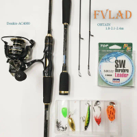 Bộ cần câu lure carbon 2 ngọn máy đứng FVLAD + máy câu Deukio AC4000 tặng nhiều phụ kiện