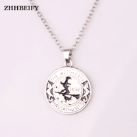 Drop shipping WITCH Pendant Magick amulet Salem Witch 1692 Moon Cat Broom Pendant Necklace