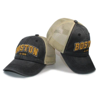 Vintage Wash 3D Embroidery USA Boston Trucker Hats Mesh Baseball Cap Men Women Unisex Wholesale