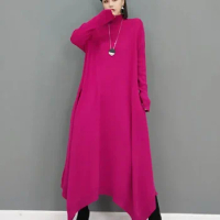 XITAO Knitting Irregular Hem Dresses 2024 Europe Station Spring New Fashion Temperament Loose Casual Women's Clothing WMD3457