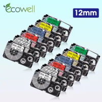 Ecowell Label tape XR-12WE Compatible for Casio XR-12X XR-12RD XR-12BU XR-12YW XR-12GN 12mm label cassette for KL-60 KL-120 60SR