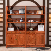 收納架 收納櫃 實木榆木中式書架書明清仿古家具茶葉茶室置物架展示三層六層