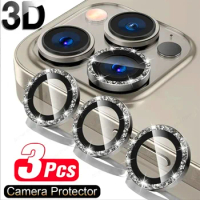 Camera Lens Protector For IPhone 15 11 12 13 14 Pro Max 15 Plus Diamond Metal Ring Lens Glass For IPhone 15 Pro Max Accessories