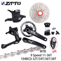 ZTTO MTB Bike 9S Cassette 11-36T Groupset A7 1X9 Speed Shift Derailleur Mountain Bicycle Crankset K7 Kit Crank Set