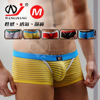 平口褲 性感內褲【現貨】男性用品【網將WJ】條紋網紗半透明性感四角褲