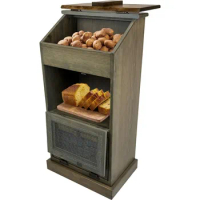 Peaceful Classics Potato Storage Wood Box, Vegetable Storage w/Lid for Kitchen Pantry, Pewter, 35"H