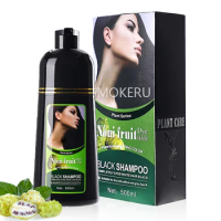 Long Lasting 100% Gray Coverage Mokeru Natural Noni Fruit Permanent Black Hair Dye Shampoo for Women and Men