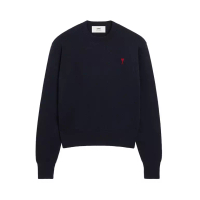 AMI Paris Red Ami De Coeur Crewneck Sweater Navy