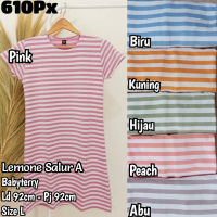 Baju Daster Kaos Lemone Salur Dress Midi  Pendek