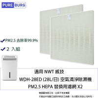 PUREBURG 2入組-適用於 NWT 威技 WDH-28ED 空氣清淨除濕機 PM2.5 HEPA 替換用濾網