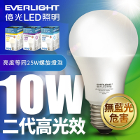 億光 二代高光效LED球泡燈10W取代25W螺旋燈泡-1入組 (白光/自然光黃光)