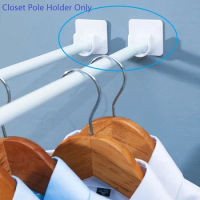 2Pcs White ABS Cabinet Closet Rail Pole Holder Self-Adhesive Wardrobe Clothes Bathroom Shower Curtain Pole Sockets Rod Bracket