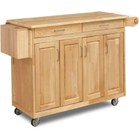 General Line Kitchen Mobile Cart With Drop Leaf Breakfast Bar Trolley Shopping Natural Hardwood 54 Inches Wide Hand | USA | NEW