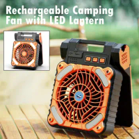 Solar Powered Camping Fan With LED Lantern Rechargeable Battery Desk Timer Eco-friendly Fan Operated Power Bank With Foldin V5X5