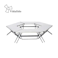 1Piece of Vidalido Outdoor Camping Detachable Dining Table Hexagonal Round Metal Fire Surrounding Stainless Steel Picnic BBQ