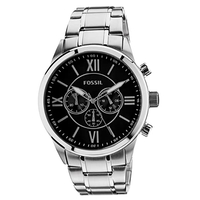 FOSSIL 48mm 男錶 手錶 腕錶 黑色鏡面 銀色鋼錶帶 三眼 男錶 手錶 腕錶 BQ1125 (現貨)▶指定Outlet商品5折起☆現貨