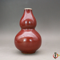 晚清 祭紅釉葫蘆花瓶 古玩陶瓷古董瓷器仿古老貨收藏民間手工擺件