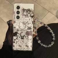 Cartoon Disney Sanrio Hello Kitty with Lanyard Phone Case for Samsung Galaxy Z Flip 3 4 Z Flip 5 Z Flod 5 5G Back Cover Funda