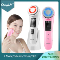 CkeyiN Ultrasonic Facial Lifting Massager EMS Face Cell Stimulator Skin Tighten Hot Compress Anti Wrinkle LED Photon Beauty Tool