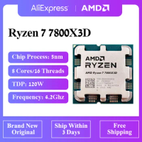 AMD Ryzen RYZEN™R7 7800X3D Processador de jogos sem ventilador, 7 7800X3D,  8 núcleos, 16 thread CPU, 5NM, soquete 96M, AM5