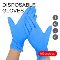 100PCS Tattoo Disposable Nitrile Gloves S/M/L Kitchen Mechanic Laboratory Blue Safety Waterproof PMU Tattoo Nitrile Gloves