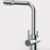3 Way Water Filter Tap Kitchen Drinking Taps Sink Mixer Brass Swivel Spout with 2 Handles, chrome plated