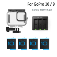 Original TELESIN Dive Case For GoPro 11 10 9/Rechargeable Battery/Smart Batteries Charger For GoPro Hero11 10 Black Accessories