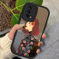เคสสำหรับ OPPO A95 4G Lady in Black เคสหลังพื้นผิวกระจก เคสโทรศัพท์กันกระแทก เคสซิลิโคนลายใหม่ ฝาครอ