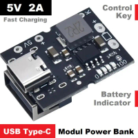 Modul Powerbank 2A Charging USB Type C Cas Baterai 18650 + Step Up 5V Modul powerbank 1 usb tipe C d