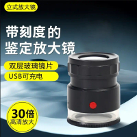 USB Rechargeable HD Glass Cylinder Magnifying Glass with Light, Portable 10x Magnifier for Coins, Te