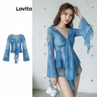 Lovito เสื้อเบลาส์ผู้หญิง ลายมัดย้อม ตาข่ายระบายหน้า สไตล์แกลมเมอรัส L106AD939\\5 คําแนะนําผลิตภัณฑ์