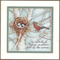 Amishop Top Quality Hot Sell Lovely Counted Cross Stitch Kit Robin's Nest Robin Bird And Egg DIM 65076