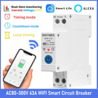WIFI Smart Circuit Breaker AC80-300V 63A Timer Switch DIN Rail Home Circuit Breaker By TUYA APP Circuit Breaker Protector