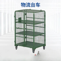 Wholesale wheeled express delivery turnover cart, grid logistics cage cart, turnover cart, fence folding logistics trolley