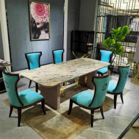 Luxury long dining table set rectangular western-style dining table, chair and western-style marble dining table