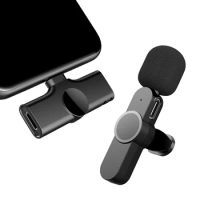 Mini USB-C Android Plug-Play Lapel Mic Wireless Lavalier Microphone for Live Stream Vloggers Interview Auto-syncs Clip-on