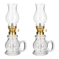 2pcs Retro Oil Lamps Home Decorative Wedding Decors Oil Lamps Retro Changming Lamp Glass Worshipping Buddha Lamp Oil Lamp