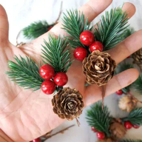 Christmas Pine Cone 10Pcs Artificial Floral Decor Red Christmas Berry Home Xmas Gift Box Decor Gift Wrap Pinecone Party Supplies